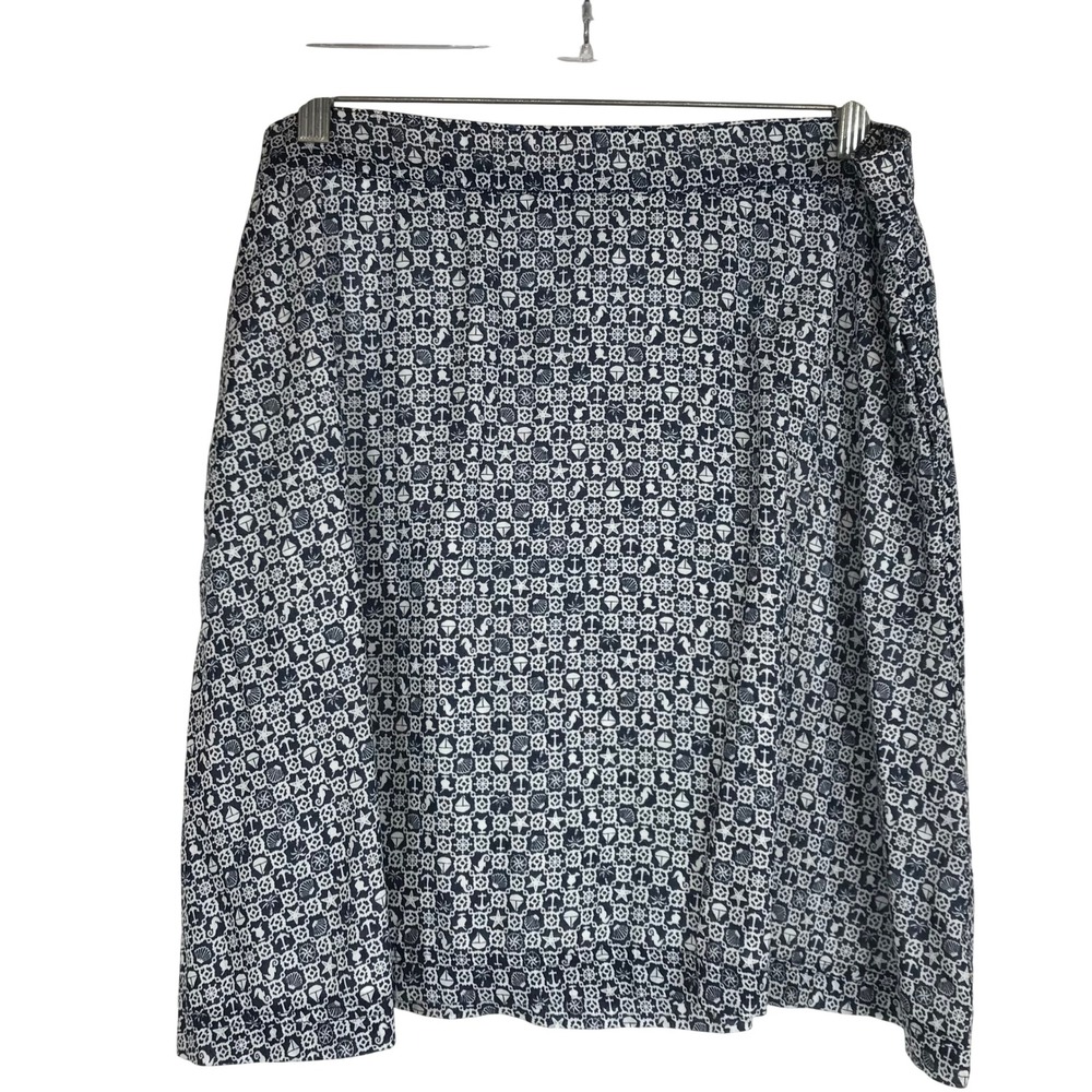 Columbia PFG Women med Nautical Skirt Navy White Sailboat Anchor Seashell Print
